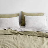 Stonewashed Linen Curated Bed Bundle - Sage/Graphite Stripe