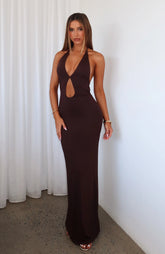 Set It Straight Halter Maxi Dress Chocolate