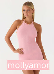 Aeline Knit Halter Mini Dress - Pink