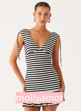 Acacia Mini Dress - Black White Stripe