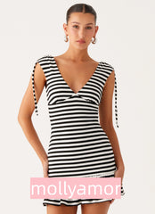 Acacia Mini Dress - Black White Stripe