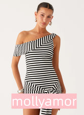 All Day Mini Dress - Black White Stripe