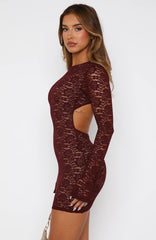Naughty Or Nice Long Sleeve Lace Mini Dress Burgundy