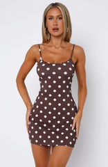 Maybe Later Mini Dress Choc/Cream Polka Dot