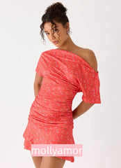 Antonie Mini Dress - Magenta Red Rose