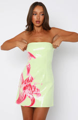 Make Up My Mind Sequin Mini Dress Lime Spritz