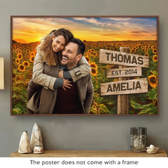Custom Photo I Love You Like Sunflower Loves The Sun - Couple Personalized Custom Horizontal Poster - Gift For Husband Wife. Anniversary
