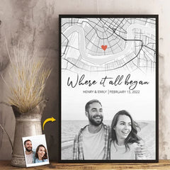 Custom Photo Location Map The Beginning Of Forever - Couple Personalized Custom Map Vertical Poster - Map Art. Christmas Gift For Husband Wife. Anniversary
