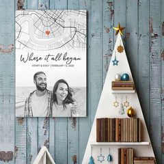 Custom Photo Location Map The Beginning Of Forever - Couple Personalized Custom Map Vertical Poster - Map Art. Christmas Gift For Husband Wife. Anniversary