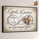 Custom Photo God Knew My Heart Needed You - Couple Personalized Custom Horizontal Poster - Gift For Husband Wife. Anniversary
