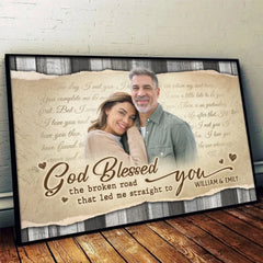 Custom Photo God Blessed The Broken Road That Led Me Straight To You - Couple Personalized Custom Horizontal Poster - Gift For Husband Wife. Anniversary