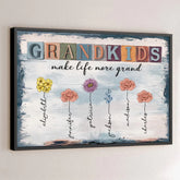 Happiness Is A Hug From A Grandchild - Family Personalized Custom Horizontal Poster - Gift For Mom. Grandma