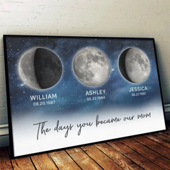 The Days You Became A Mom. Written In The Stars - Family Personalized Custom Horizontal Poster - Mother's Day. Gift For Mom