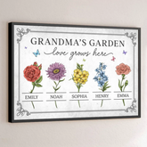 Watered By Hugs & Sunshine - Family Personalized Custom Horizontal Poster - Mother's Day. Gift For Mom. Grandma