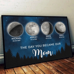 The Moon Glowed Brighter The Day You Became Mom - Family Personalized Custom Horizontal Poster - Mother's Day. Gift For Mom. Grandma