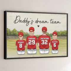 Daddy's Dream Team - Family Personalized Custom Horizontal Poster - Father's Day. Gift For Dad. Sport Lovers. Sport Players