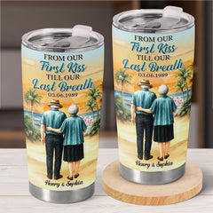 Custom Tumbler - Personalized Anniversary Wedding Gifts For Husband And Wife. Him And Her - First Kiss. Endless Love Journey