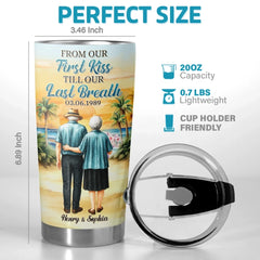 Custom Tumbler - Personalized Anniversary Wedding Gifts For Husband And Wife. Him And Her - First Kiss. Endless Love Journey