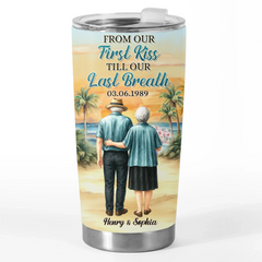 Custom Tumbler - Personalized Anniversary Wedding Gifts For Husband And Wife. Him And Her - First Kiss. Endless Love Journey