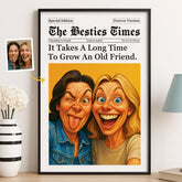 Custom Photo Funny Caricature Vertical Poster - Personalized Best Friend Birthday Gifts For Women - The Besties Time