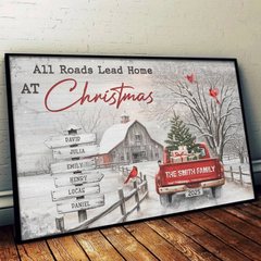 Custom Horizontal Poster - Personalized Christmas Birthday Gifts For Mom. Dad. Brother. Sister. Kids - Every Road Leads Back To Family