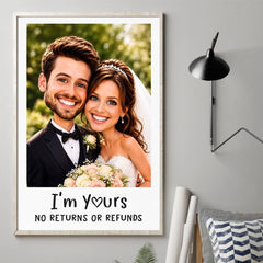 Custom Photo Funny Caricature Vertical Poster - Personalized Anniversary Wedding Gifts For Husband And Wife. Him And Her - Officially Stuck Together Forever