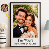 Custom Photo Funny Caricature Vertical Poster - Personalized Anniversary Wedding Gifts For Husband And Wife. Him And Her - Officially Stuck Together Forever