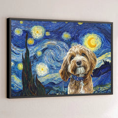 Custom Photo Horizontal Poster - Personalized Birthday Gifts For Dog Cat Lovers. Dog Dad And Mom. Cat Owners - Starry Night. Puppy Spotlight