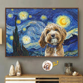 Custom Photo Horizontal Poster - Personalized Birthday Gifts For Dog Cat Lovers. Dog Dad And Mom. Cat Owners - Starry Night. Puppy Spotlight