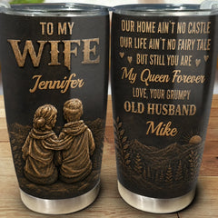 Custom Tumbler - Personalized Anniversary Wedding Gifts For Husband And Wife. Him And Her - My queen. Forever And Always