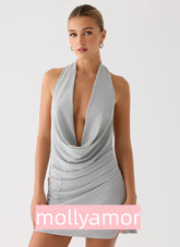 Atenea Cowl Mini Dress - Silver
