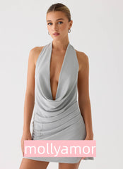 Atenea Cowl Mini Dress - Silver