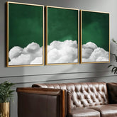 Deep Green Billowing Clouds Set of 3 Prints