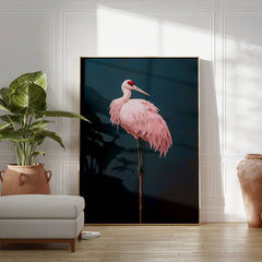 Pink Crane on Blue Print