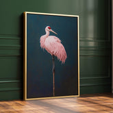 Pink Crane on Blue Print