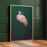 Pink Crane on Green Print