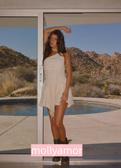 Amirose Spliced Cotton Mini Dress - Ivory