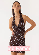 Ask You Twice Mini Dress - Chocolate Blue Dot