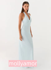 Heavy Hearted Satin Maxi Dress - Ice Blue