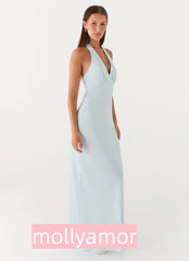 Heavy Hearted Satin Maxi Dress - Ice Blue