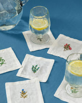Assorted Floral Motif Linen Cocktail Napkins (Set of 6)