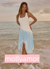 Brionee Midi Dress - Pale Blue & White