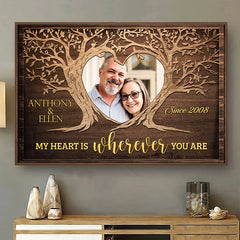 My Heart Is Wherever You Are - Personalized Horizontal Poster - Upload Image. Gift For Couples. Husband Wife