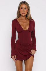 Be Right Back Long Sleeve Mini Dress Wine