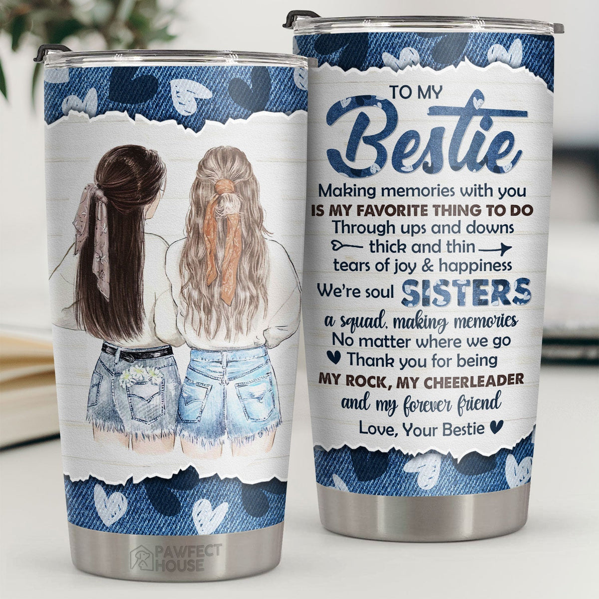 Thank You For Being My Rock. My Cheerleader And My Forever Friend - Tumbler - To My Bestie. Gift For Bestie. Best Friend. Sister. Birthday Gift For Bestie And Friend