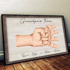 Daddy & Kids. Together We're A Team - Family Personalized Custom Horizontal Poster - Father's Day. Birthday Gift For Dad