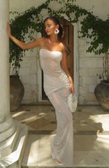 Sheer Grace Strapless Glitter Maxi Dress Champagne