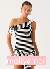 All Day Mini Dress - Black White Stripe