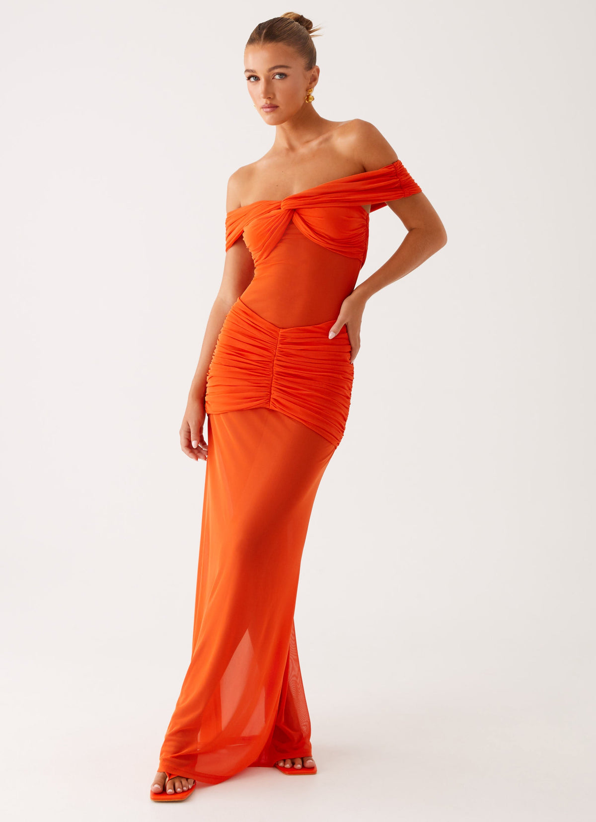 Charming Off Shoulder Maxi Dress - Orange