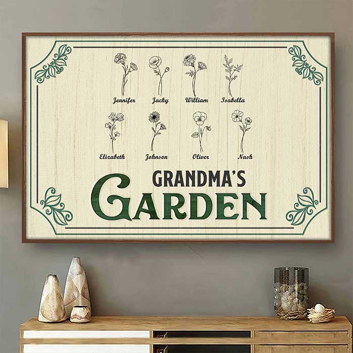 Nana's Lovely Flowers - Family Personalized Custom Horizontal Poster - Birthday Gift For Mom. Grandma